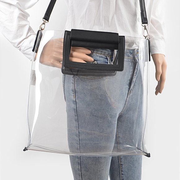 Clear Transparent Large Crossbody Tote - W/ Black Accents - NWT - Picture 6 of 8